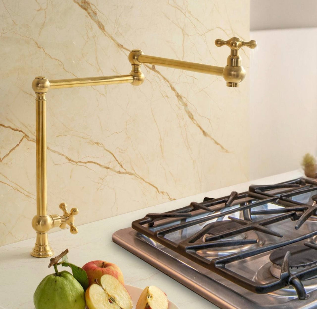 Deck-Mount Unlacquered Brass Pot Filler Faucet