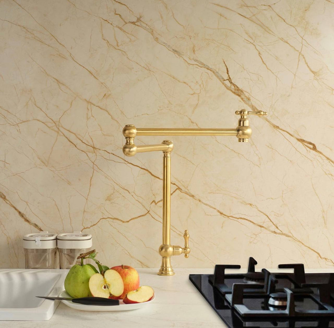 Deck-Mount Unlacquered Brass Pot Filler Faucet