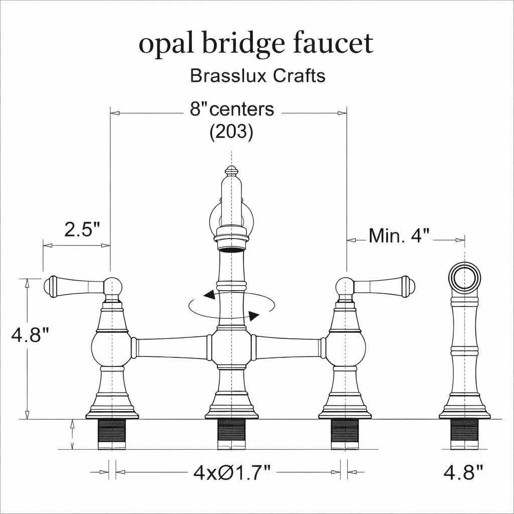 Opal Bridge Unlacquered Brass 3-Hole Kitchen Faucet