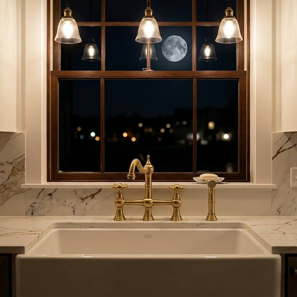 Opal Bridge Unlacquered Brass 3-Hole Kitchen Faucet