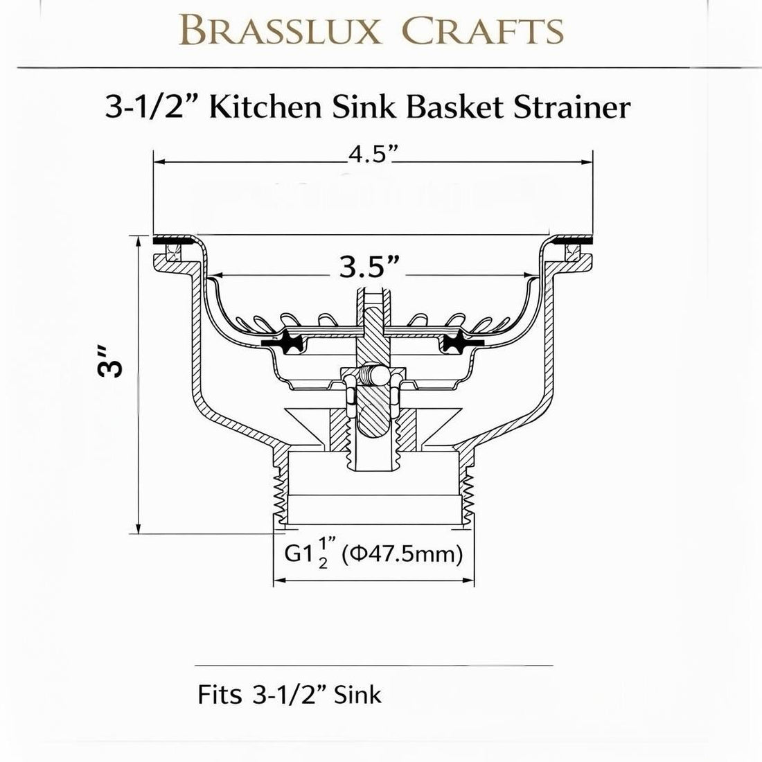 Brass Kitchen Sink Basket Strainer 3-1/2"
