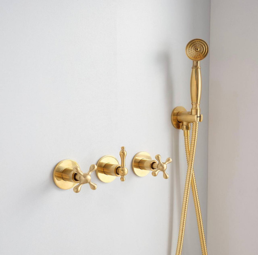 Atlas Unlacquered Brass Shower Head & Handheld Set