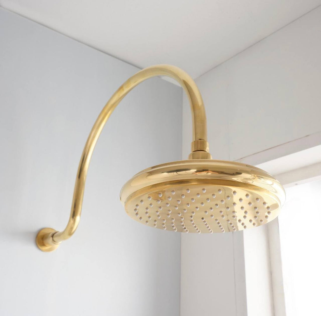 Atlas Unlacquered Brass Shower Head & Handheld Set