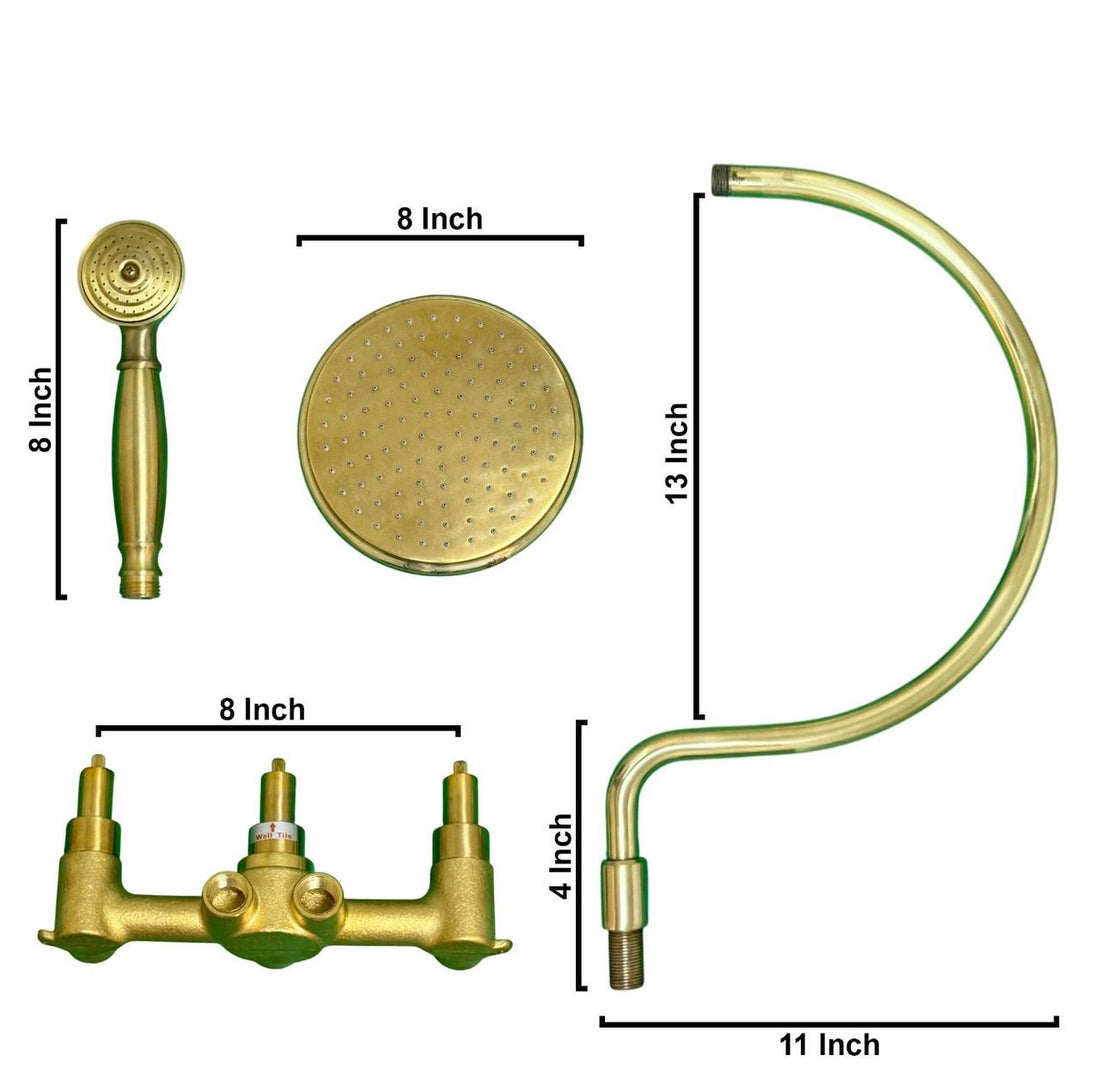 Atlas Unlacquered Brass Shower Head & Handheld Set
