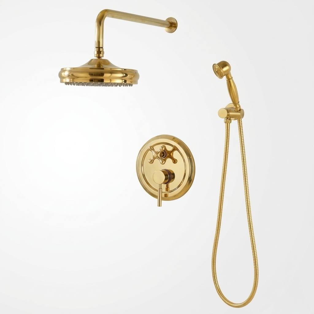 Tracy Unlacquered Brass Shower Head & Handheld Set