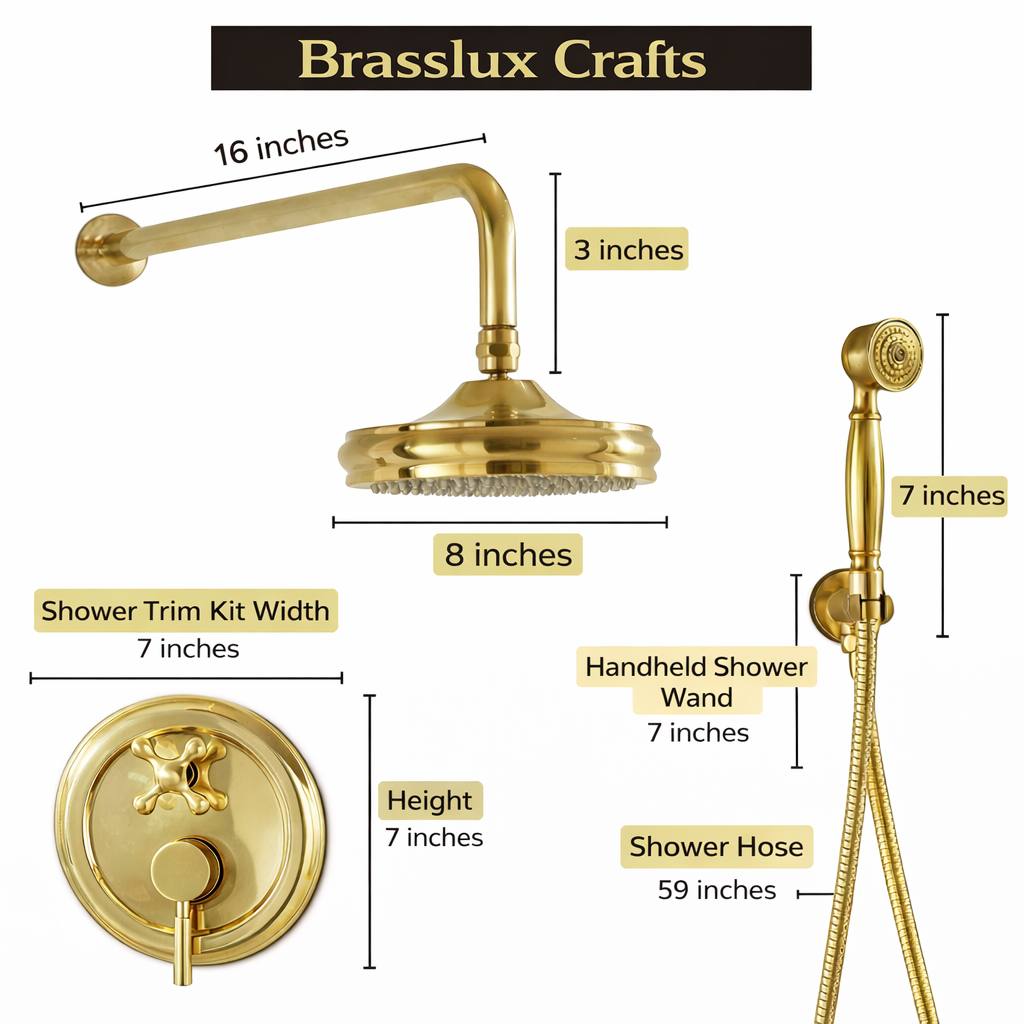 Tracy Unlacquered Brass Shower Head & Handheld Set