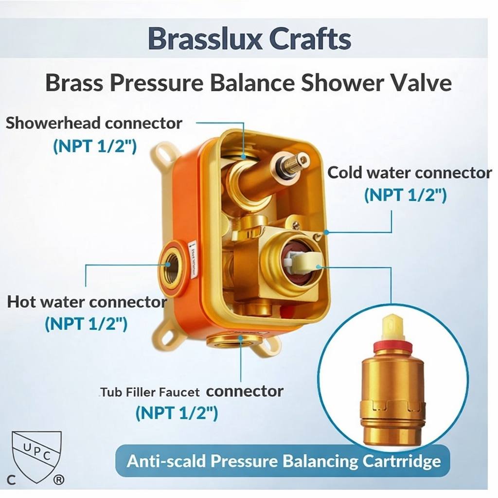 BANO Unlacquered Brass Tub & Shower System with Valve