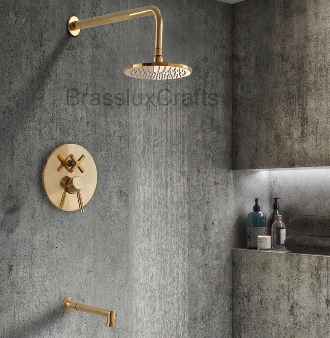 BANO Unlacquered Brass Tub & Shower System with Valve