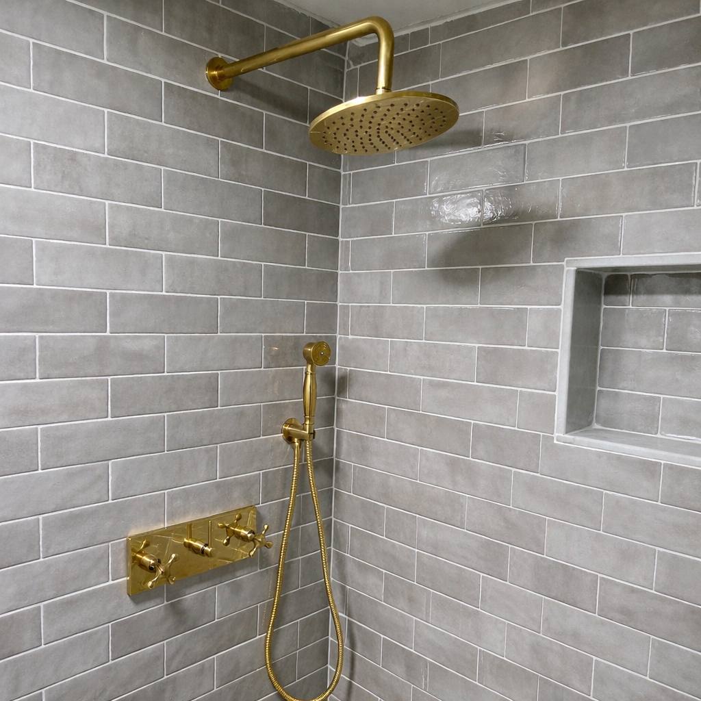 Pasadena Unlacquered Brass Shower System | Rainfall & Hand Shower