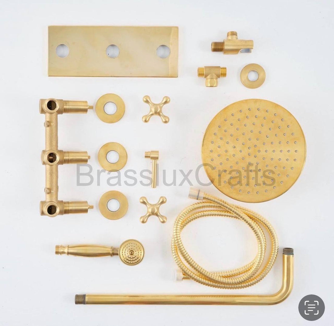 Pasadena Unlacquered Brass Shower System | Rainfall & Hand Shower