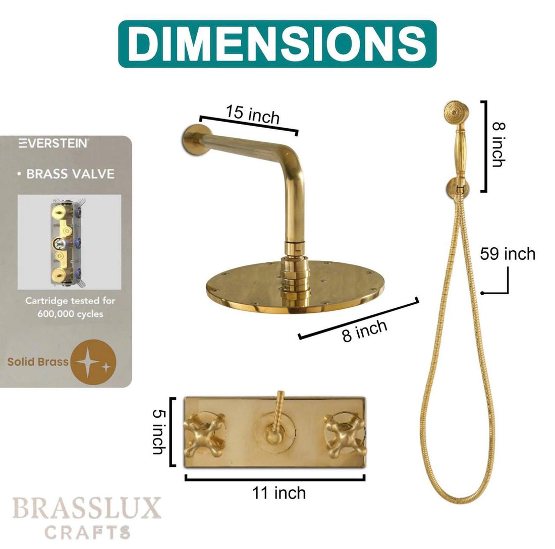 Pasadena Unlacquered Brass Shower System | Rainfall & Hand Shower