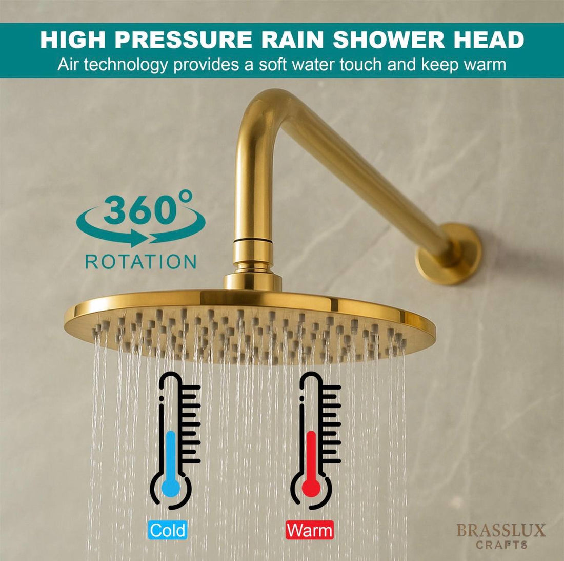 Pasadena Unlacquered Brass Shower System | Rainfall & Hand Shower