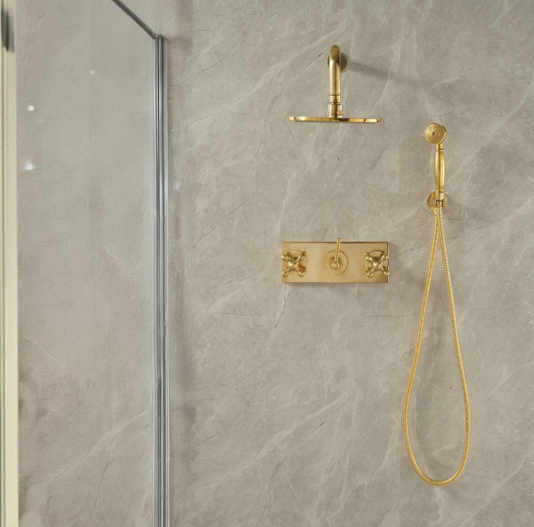 Pasadena Unlacquered Brass Shower System | Rainfall & Hand Shower