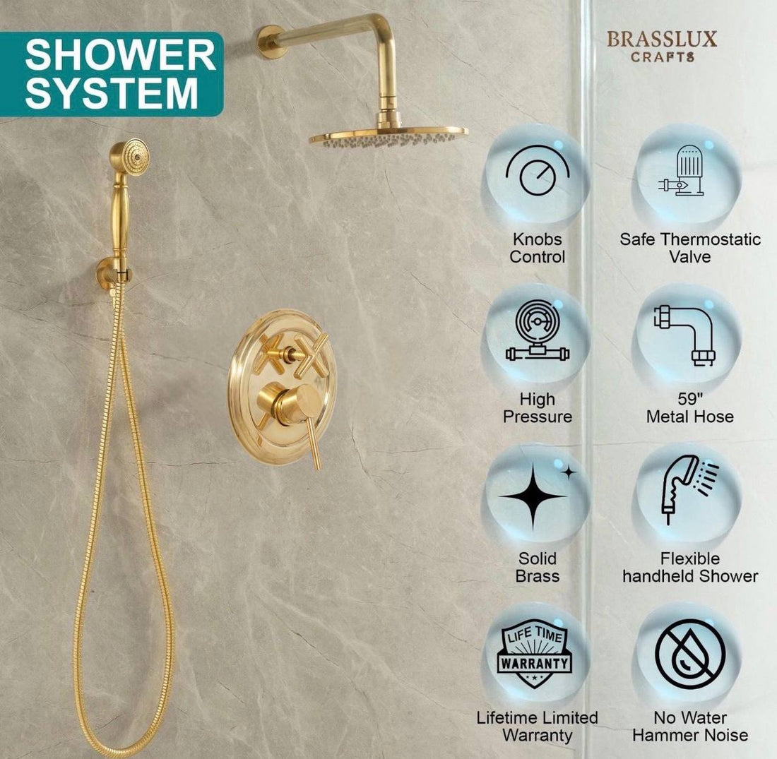 OSLO Unlacquered Brass Rainfall Shower System