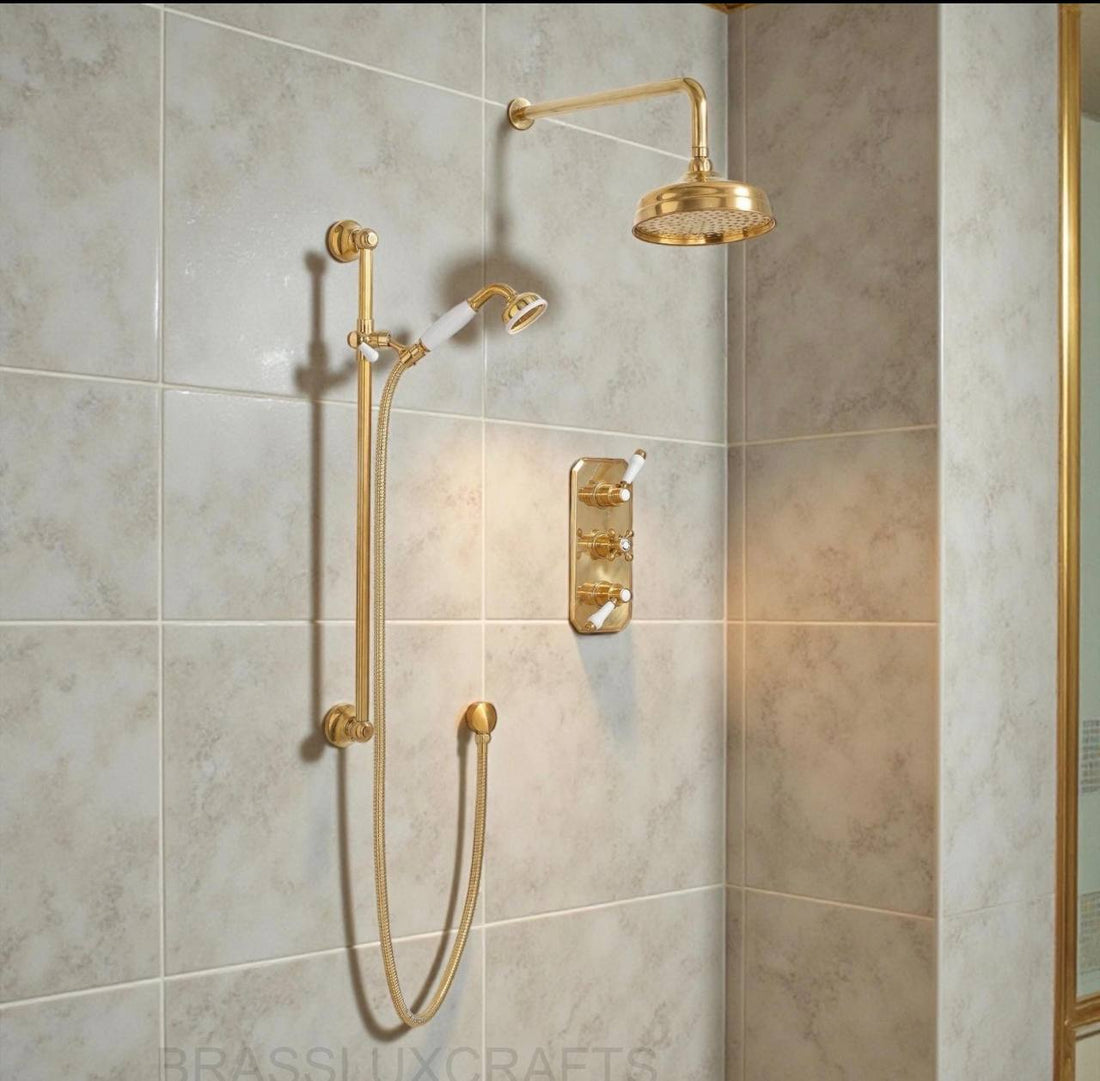 Patina Unlacquered Brass Thermostatic Two-Outlet Shower Valve