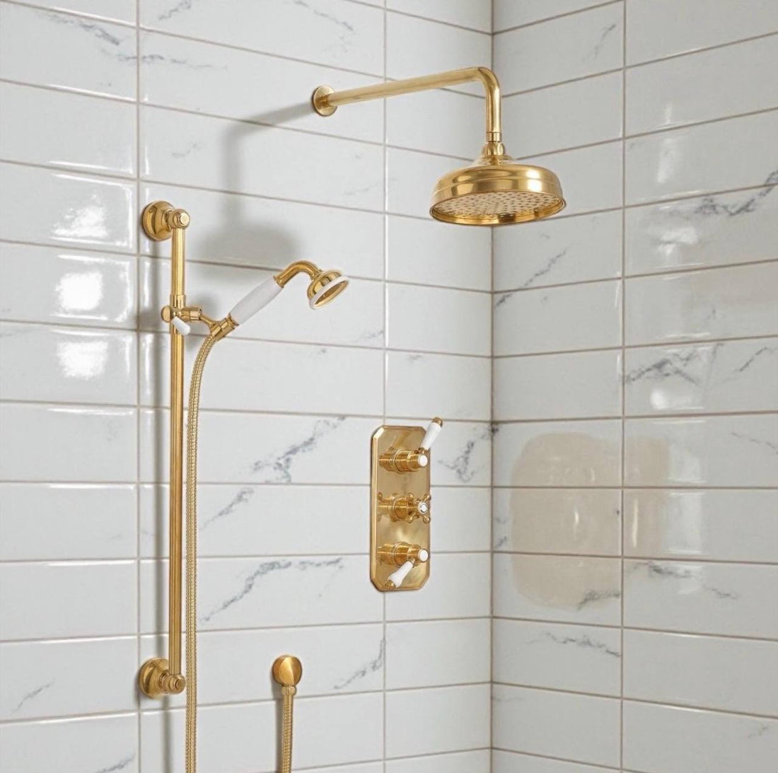 Patina Unlacquered Brass Thermostatic Two-Outlet Shower Valve