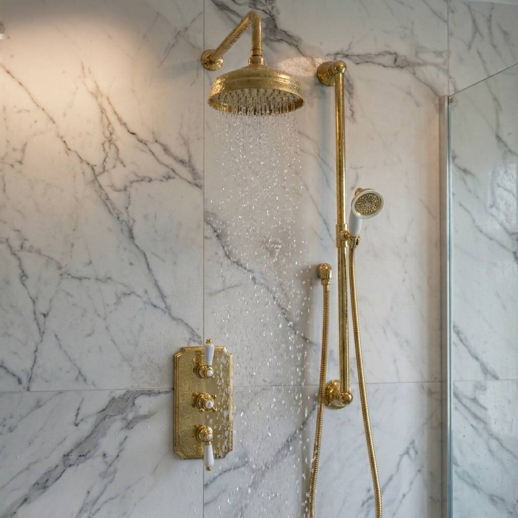 Patina Unlacquered Brass Thermostatic Two-Outlet Shower Valve