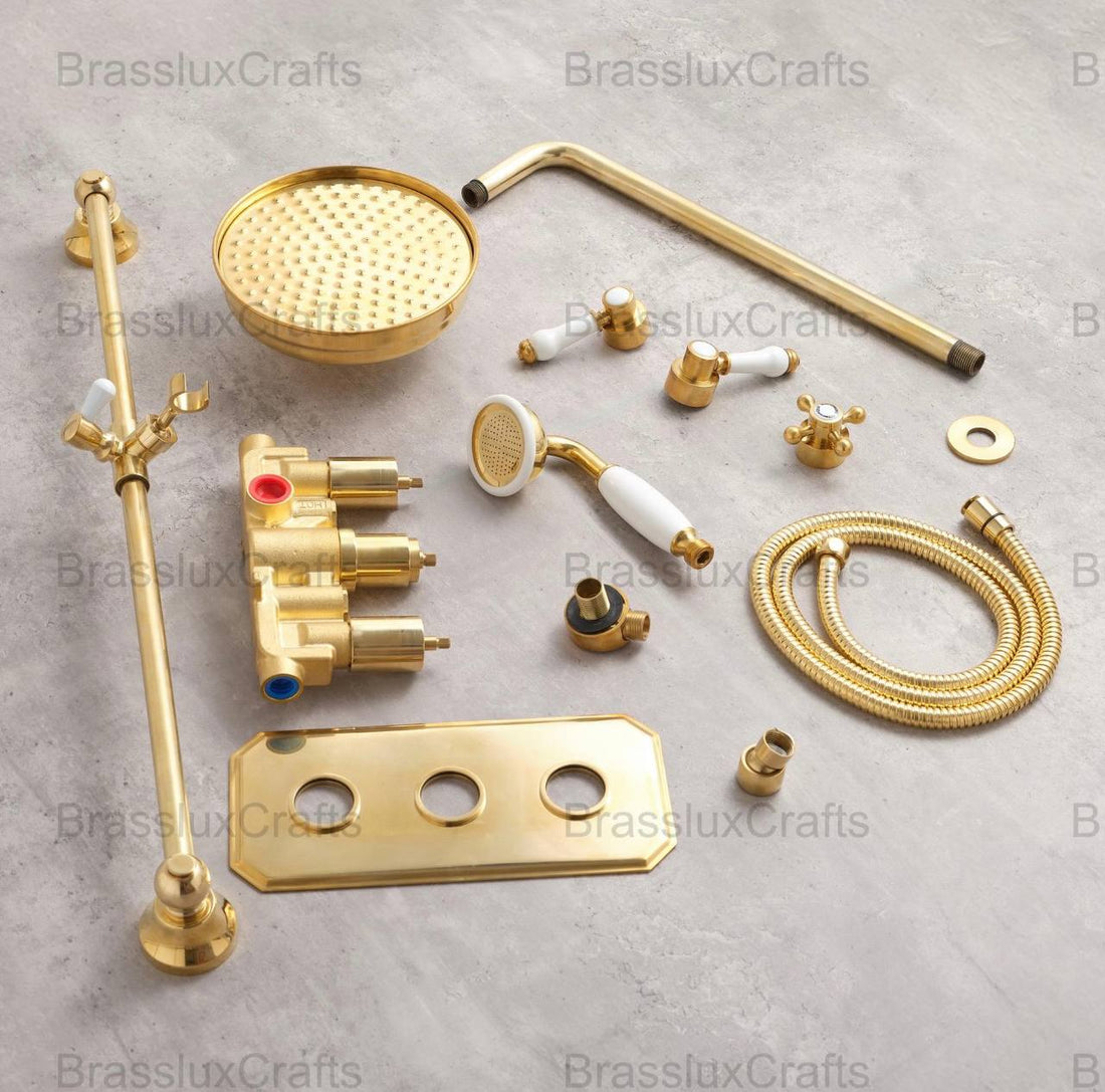 Patina Unlacquered Brass Thermostatic Two-Outlet Shower Valve