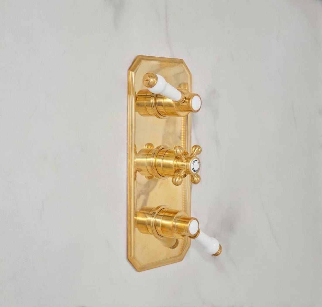Patina Unlacquered Brass Thermostatic Two-Outlet Shower Valve