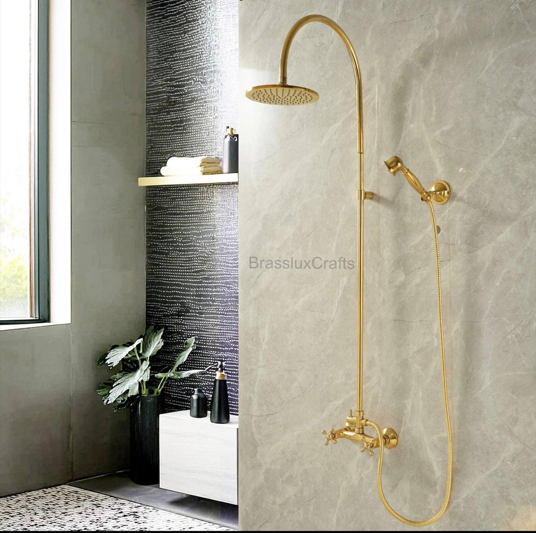 Seattle Unlacquered Brass Exposed Pipe Wall-Mount Shower