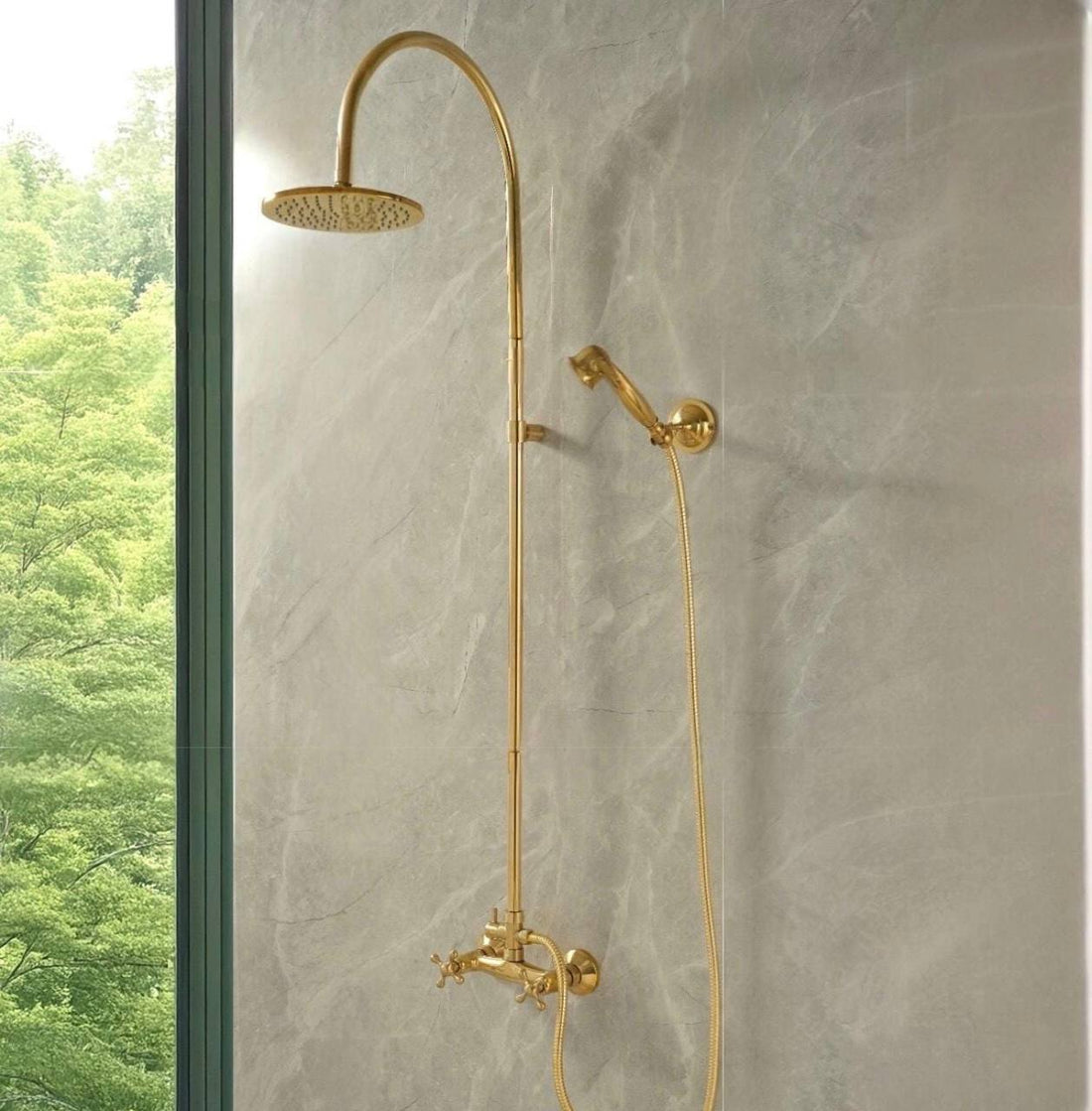 Seattle Unlacquered Brass Exposed Pipe Wall-Mount Shower