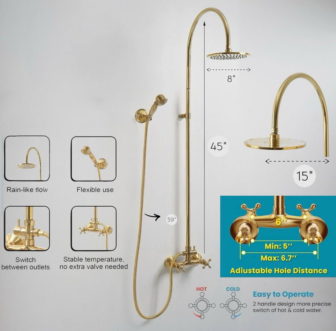 Seattle Unlacquered Brass Exposed Pipe Wall-Mount Shower