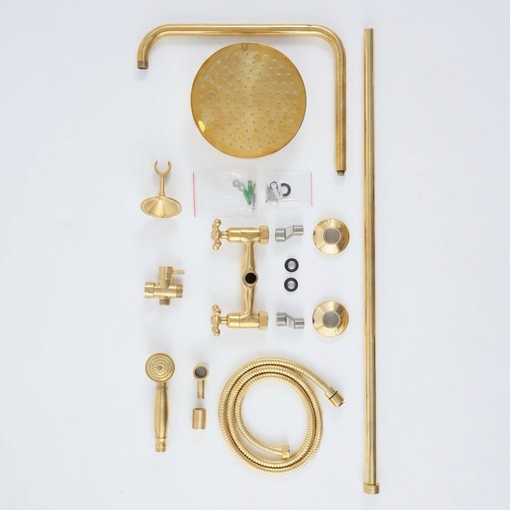 Marino Unlacquered Brass Exposed Pipe Shower Set