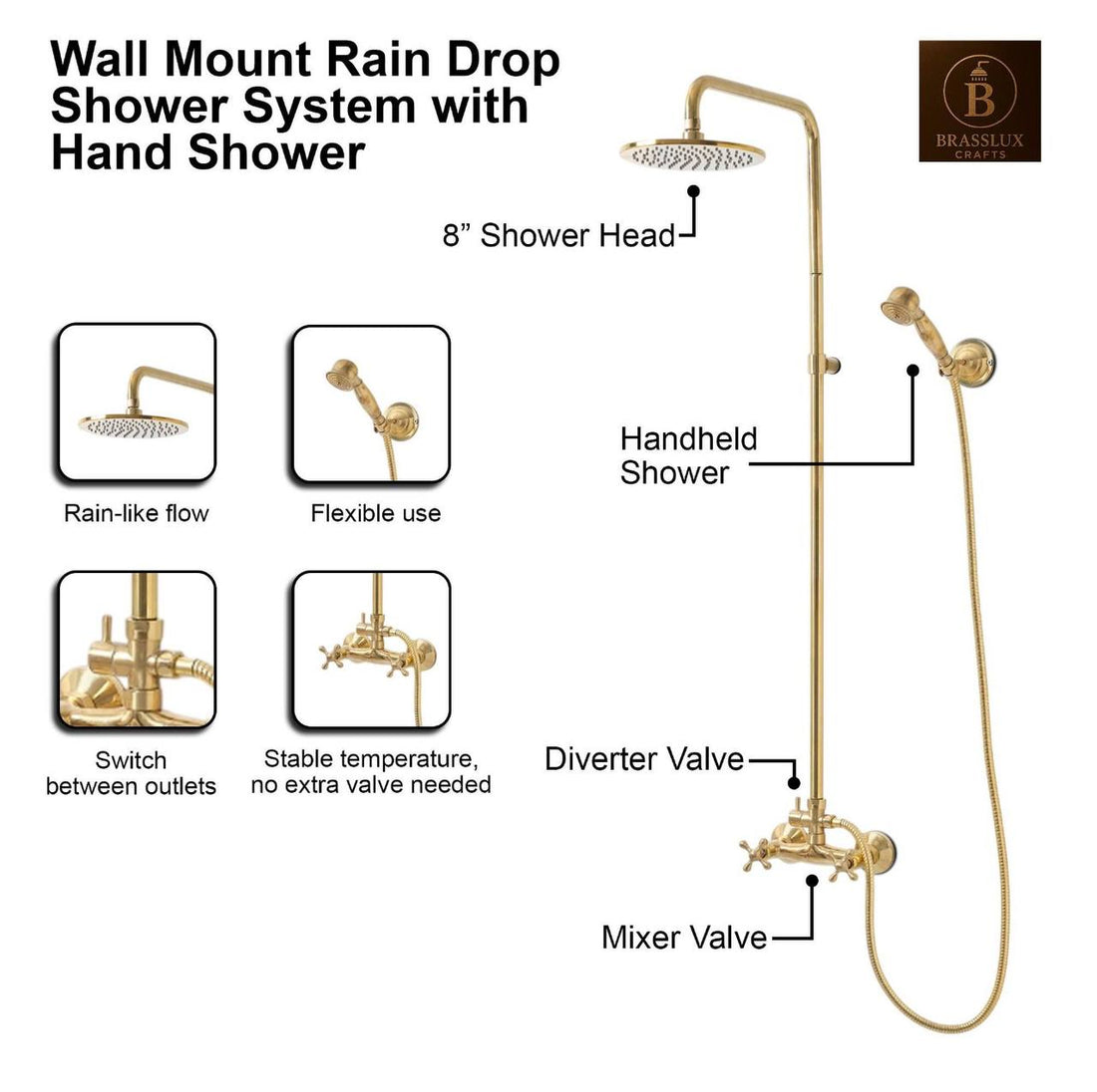 Marino Unlacquered Brass Exposed Pipe Shower Set