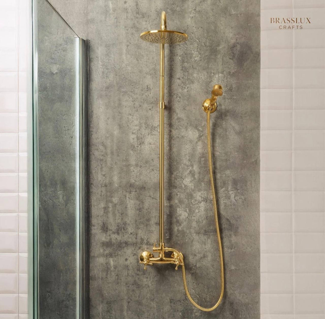 Marino Unlacquered Brass Exposed Pipe Shower Set