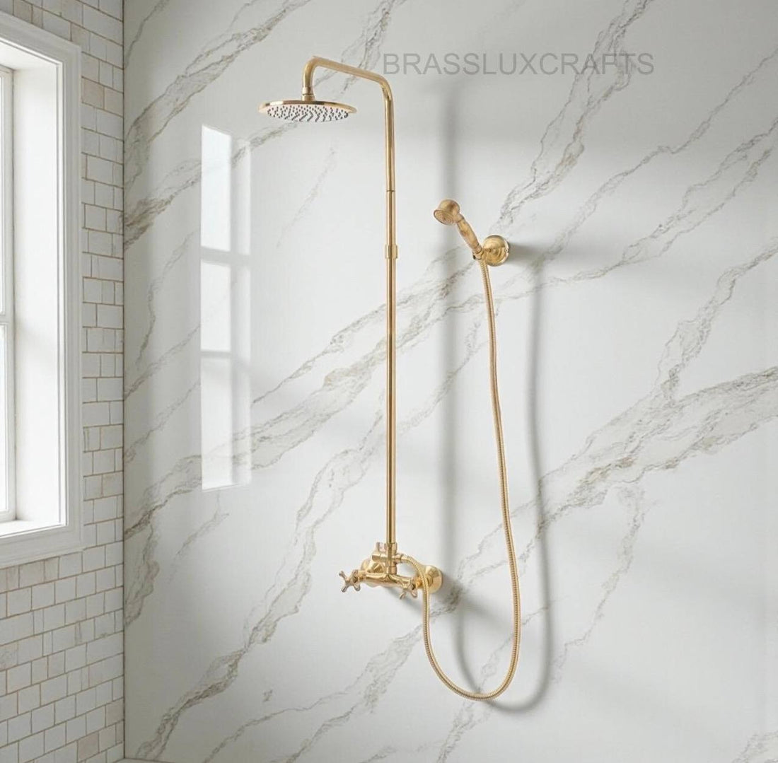 Marino Unlacquered Brass Exposed Pipe Shower Set