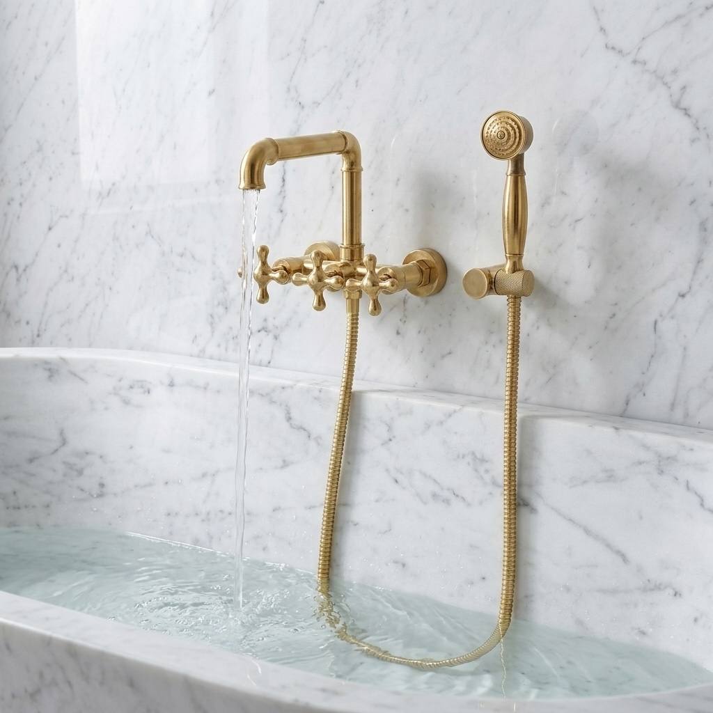 Auren Unlacquered Brass Clawfoot Tub Faucet | Hand Shower