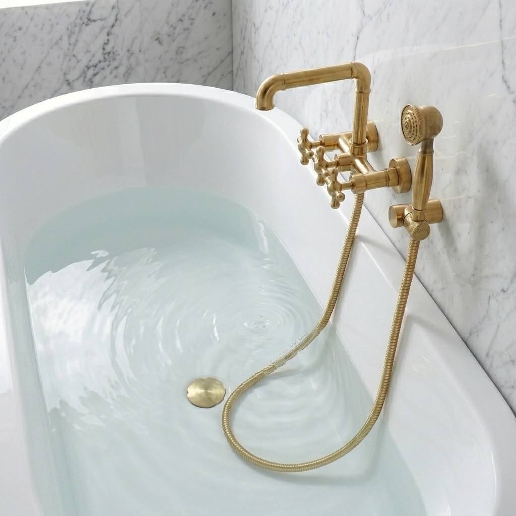 Auren Unlacquered Brass Clawfoot Tub Faucet | Hand Shower