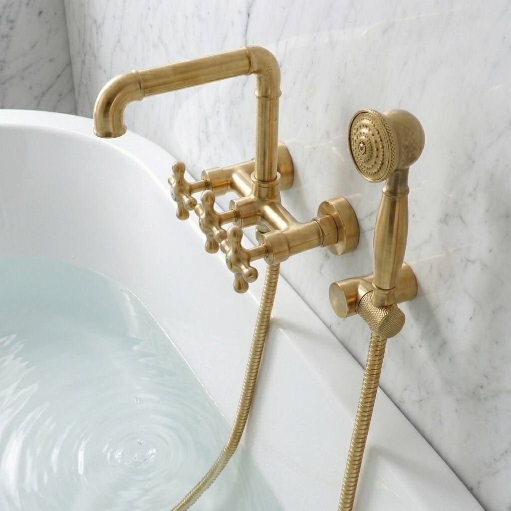 Auren Unlacquered Brass Clawfoot Tub Faucet | Hand Shower