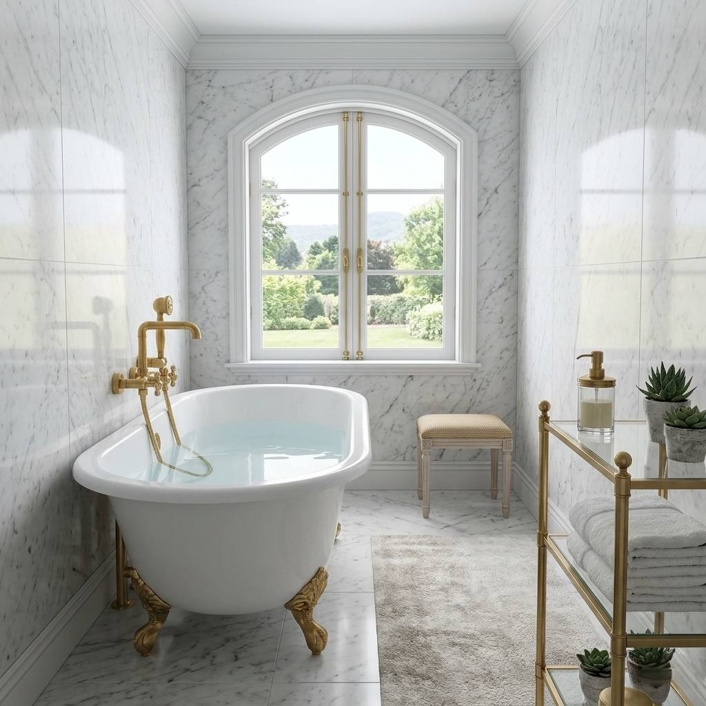 Auren Unlacquered Brass Clawfoot Tub Faucet | Hand Shower