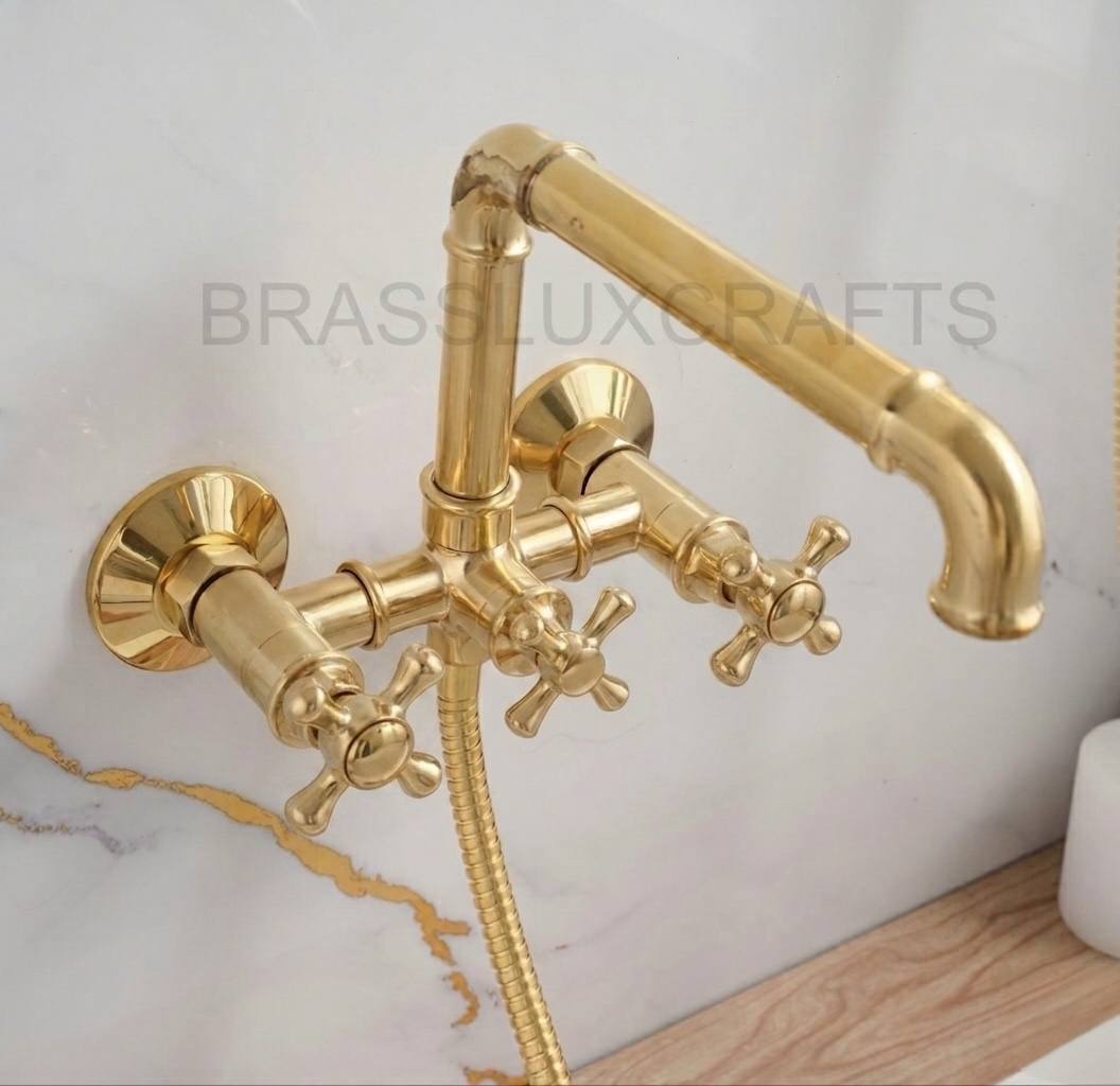 Auren Unlacquered Brass Clawfoot Tub Faucet | Hand Shower