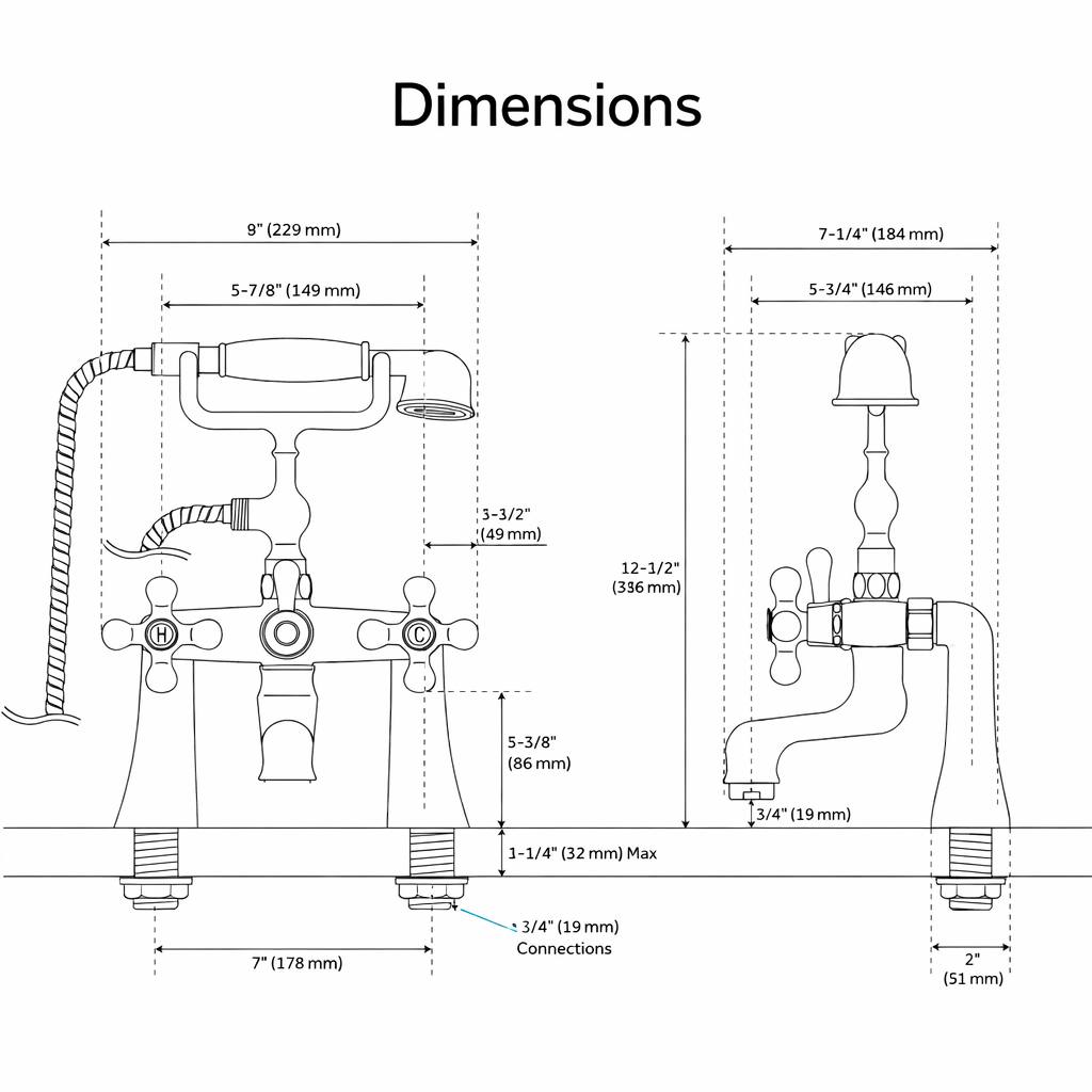 Unlacquered Brass Deck-Mount Telephone Tub Faucet | Hand Shower