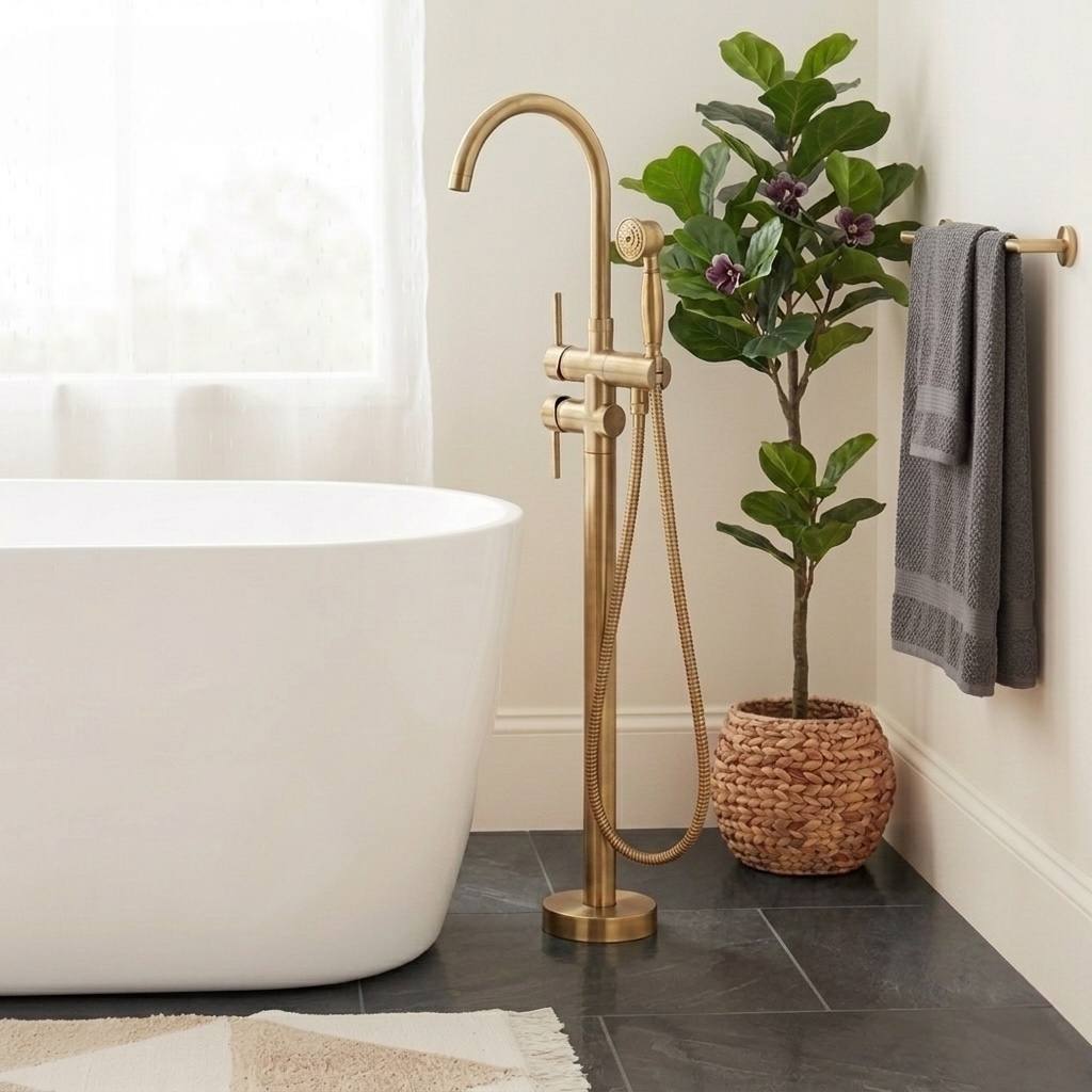 Norfolk Unlacquered Brass Freestanding Tub Faucet