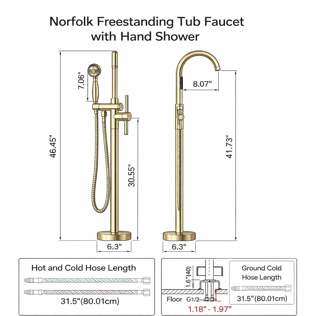 Norfolk Unlacquered Brass Freestanding Tub Faucet