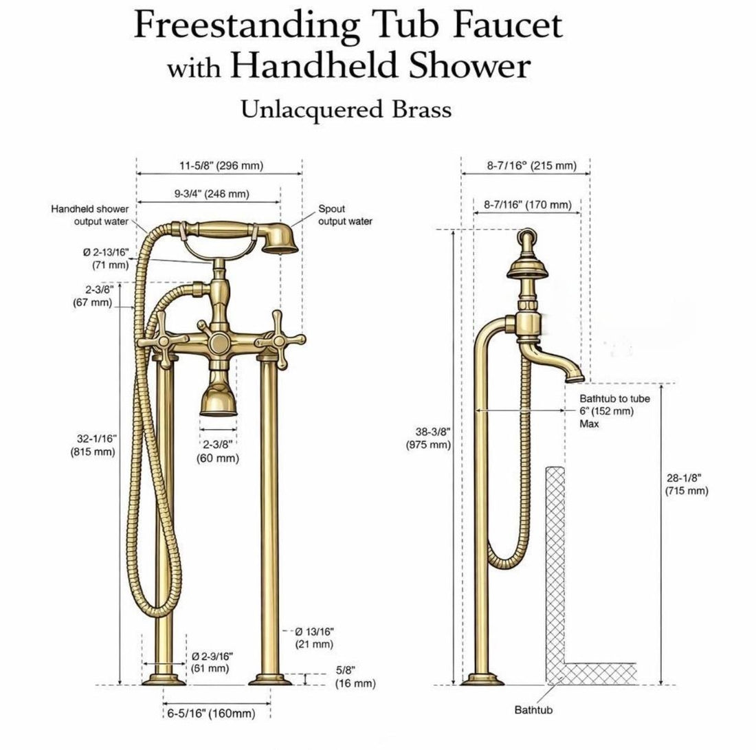 Hawaii Unlacquered Brass Freestanding Telephone Tub Filler