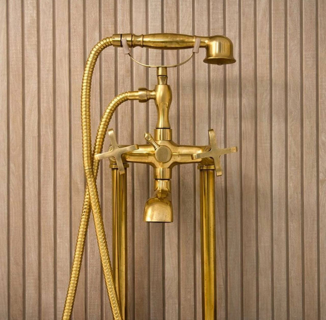 Hawaii Unlacquered Brass Freestanding Telephone Tub Filler
