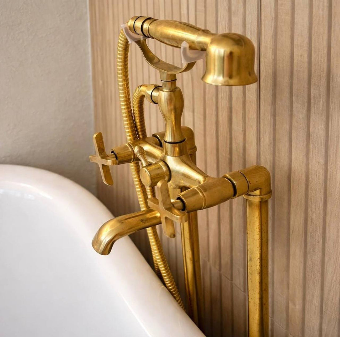 Hawaii Unlacquered Brass Freestanding Telephone Tub Filler