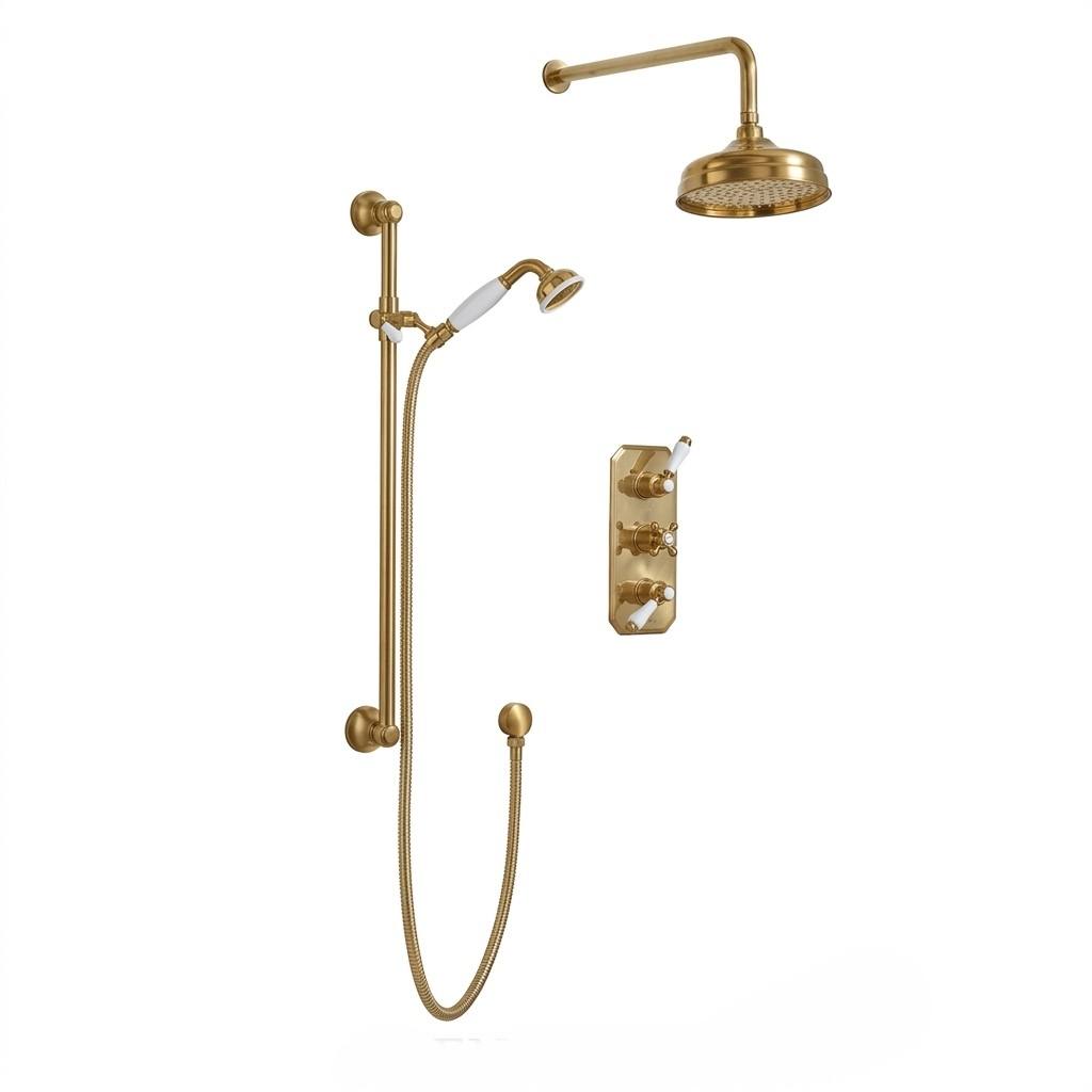 Patina Unlacquered Brass Thermostatic Two-Outlet Shower Valve