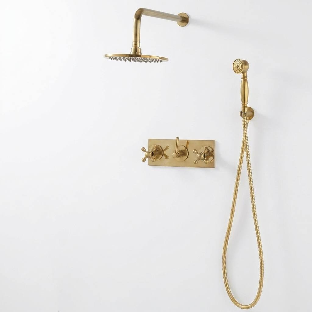 Pasadena Unlacquered Brass Shower System | Rainfall & Hand Shower