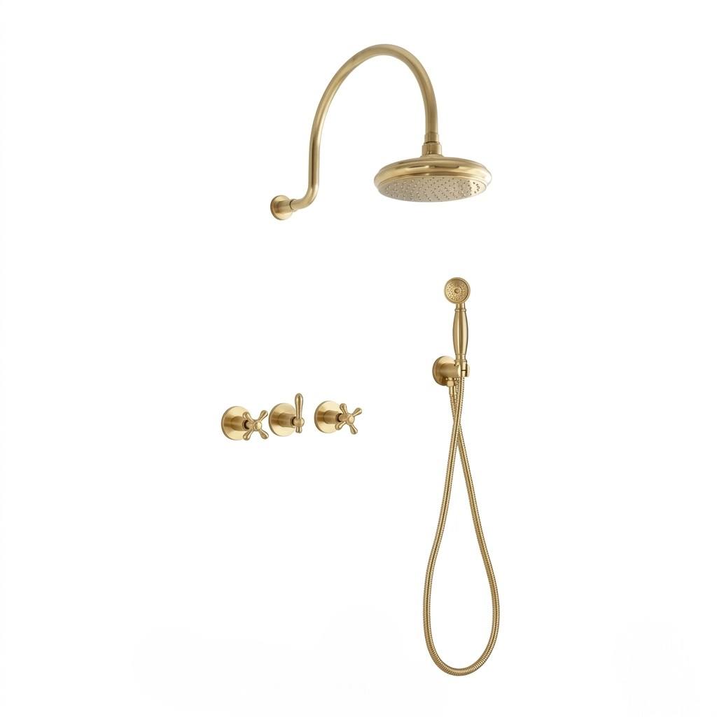 Atlas Unlacquered Brass Shower Head & Handheld Set
