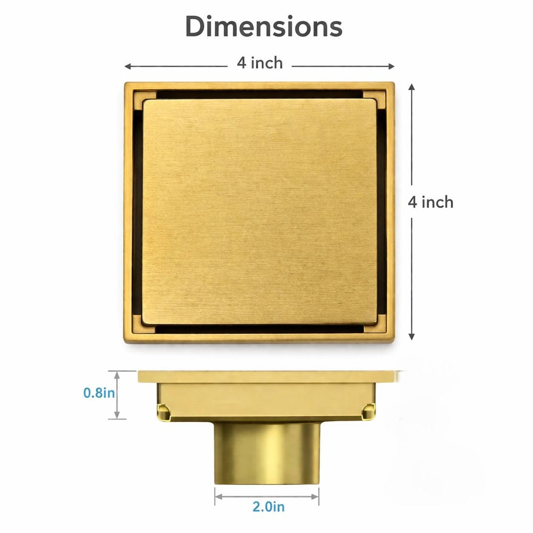 Vero Unlacquered Brass 4" Square Shower Floor Drain