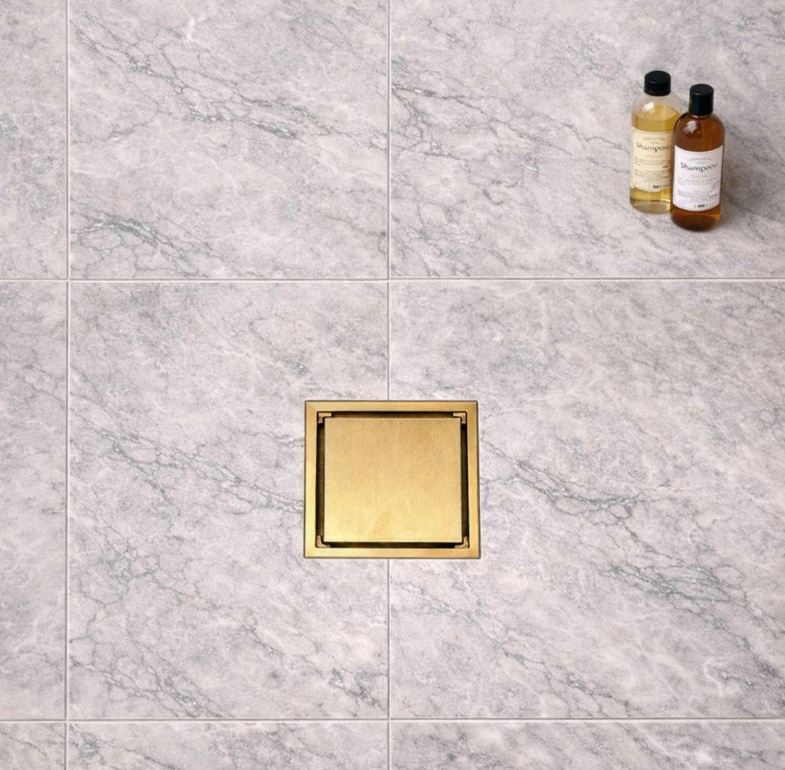 Vero Unlacquered Brass 4" Square Shower Floor Drain