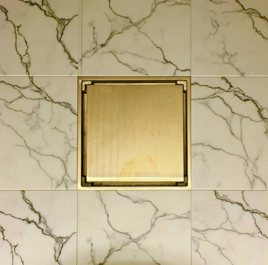 Vero Unlacquered Brass 4" Square Shower Floor Drain