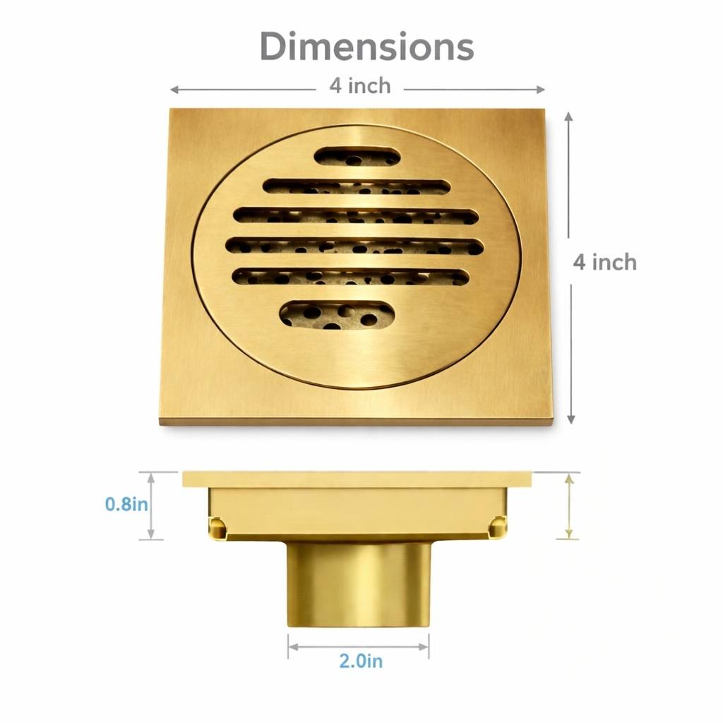 Aurelio Unlacquered Brass 4" Square Shower Floor Drain