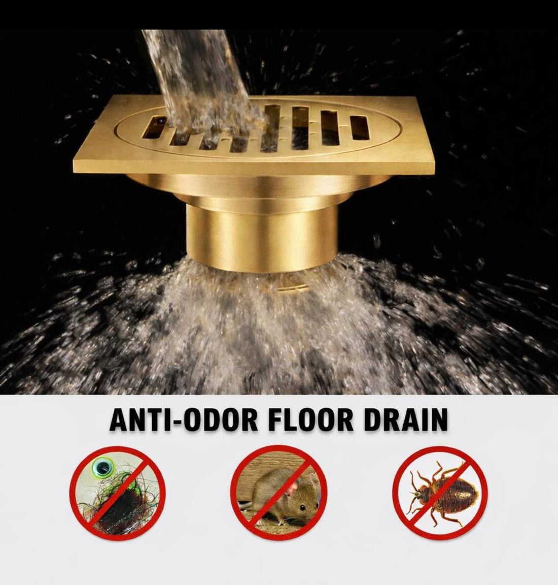 Aurelio Unlacquered Brass 4" Square Shower Floor Drain