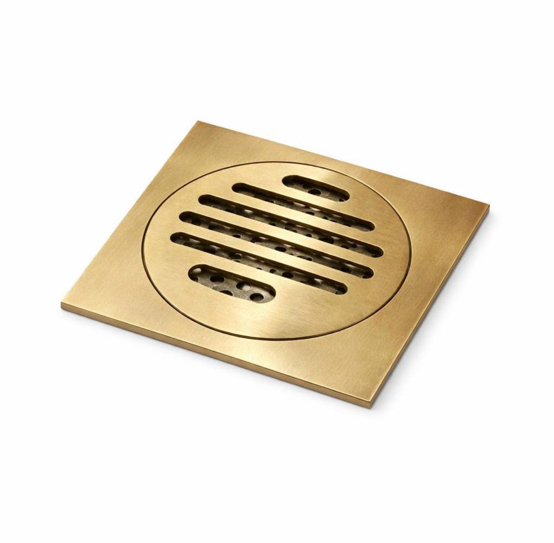Aurelio Unlacquered Brass 4" Square Shower Floor Drain